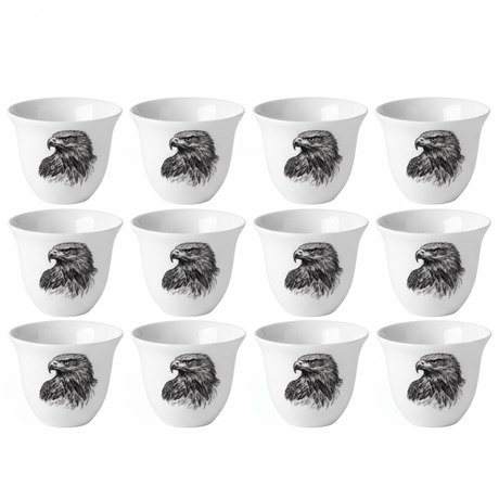 Baytix White Ceramic Arabic Cawa Coffee Cups Set of 12 Black Eagle Design Traditional Gahwa Finjan 80 ml - Al Kabayel Discount CentreBaytix White Ceramic Arabic Cawa Coffee Cups Set of 12 Black Eagle Design Traditional Gahwa Finjan 80 mlTea CupsBAYTIXAl Kabayel Discount Centre