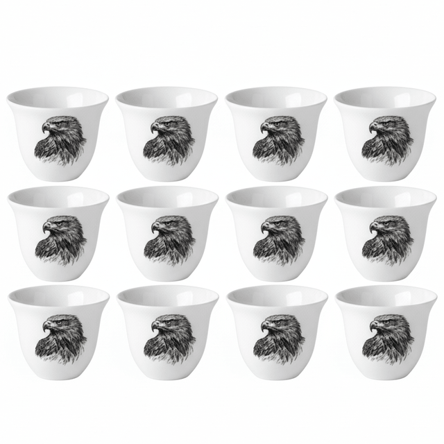 Baytix White Ceramic Arabic Cawa Coffee Cups Set of 12 Black Eagle Design Traditional Gahwa Finjan 80 ml - Al Kabayel Discount CentreBaytix White Ceramic Arabic Cawa Coffee Cups Set of 12 Black Eagle Design Traditional Gahwa Finjan 80 mlTea CupsBAYTIXAl Kabayel Discount Centre
