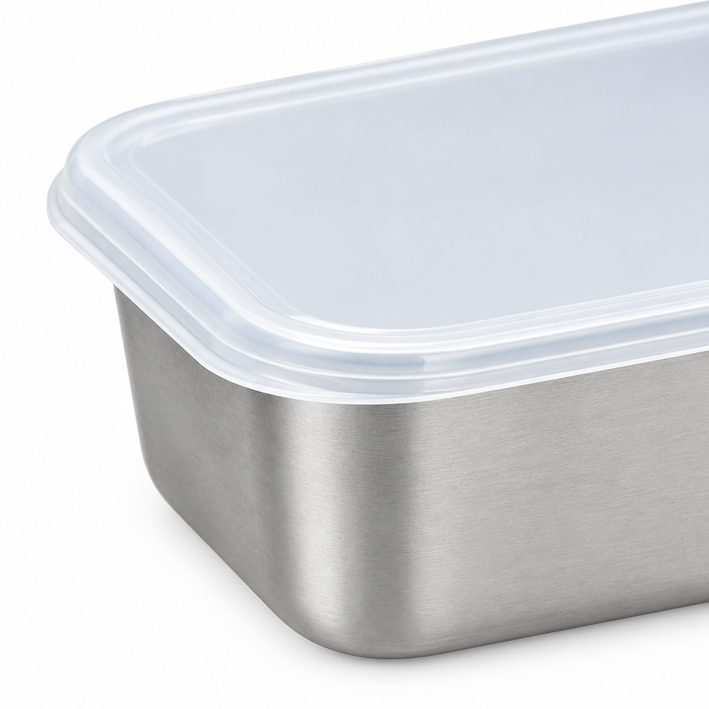 Metal Food Container with Plastic Lid Silver - 20×15cm