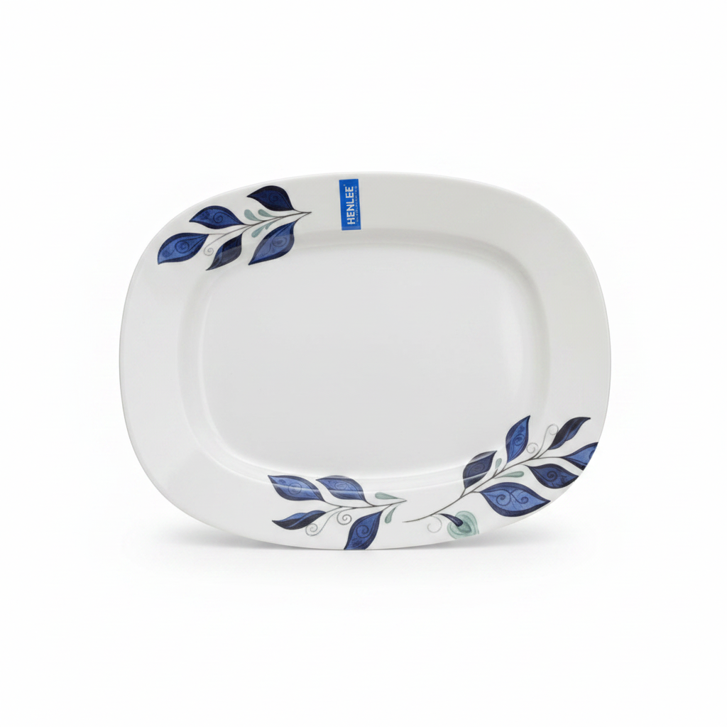 Henlee White & Blue Melamine Oval Plate - 12 Inch