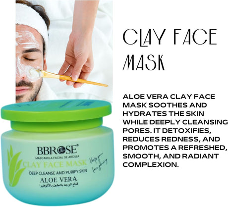 BBROSE Aloe Vera Clay Face Mask Deep Cleansing, Hydrating, Detoxifying, and Pore - Minimizing Mask for Smooth, Clear, and Radiant Skin - 250ML - Al Kabayel Discount CentreBBROSE Aloe Vera Clay Face Mask Deep Cleansing, Hydrating, Detoxifying, and Pore - Minimizing Mask for Smooth, Clear, and Radiant Skin - 250MLSkin CareBBROSEAl Kabayel Discount Centre