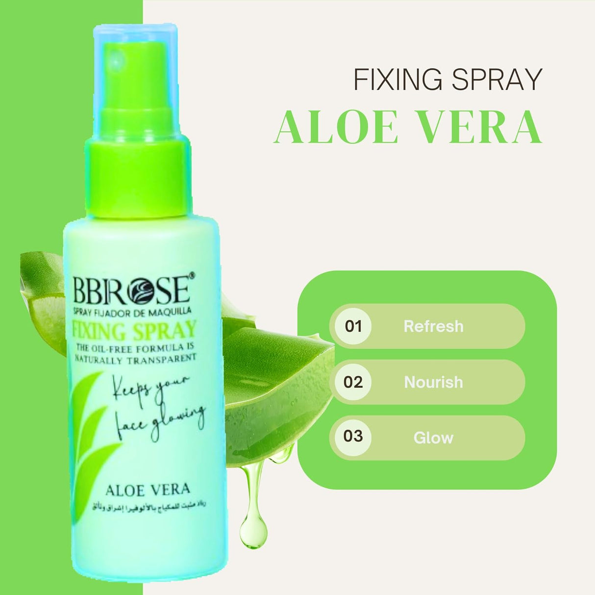 BBROSE Aloe Vera Fixing Spray 60ML– Long - Lasting Makeup Setting Spray with Soothing Aloe Vera, Hydrating and Lightweight Formula for All - Day Freshness - Al Kabayel Discount CentreBBROSE Aloe Vera Fixing Spray 60ML– Long - Lasting Makeup Setting Spray with Soothing Aloe Vera, Hydrating and Lightweight Formula for All - Day FreshnessSkin CareBBROSEAl Kabayel Discount Centre