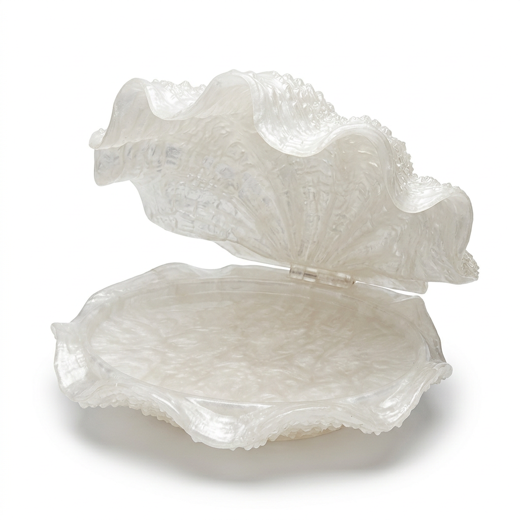 Resin Shell-Shaped Decorative Tray Pearl White – 33×25cm