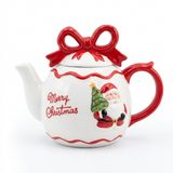 Ceramic Christmas Kettle with Santa Design & Bow Lid - 500ml