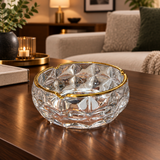 Diamond Glass Ashtray with Golden Rim - 15cm