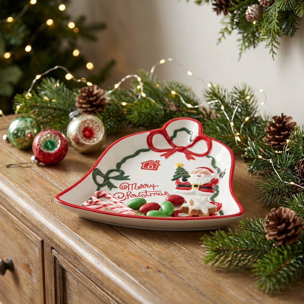 Ceramic Christmas Bell Candy Tray - 24x15cm