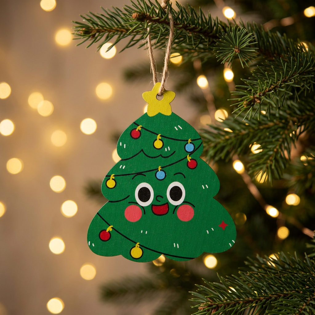 Wooden Christmas Tree Hanging Decoration Green - 10cm