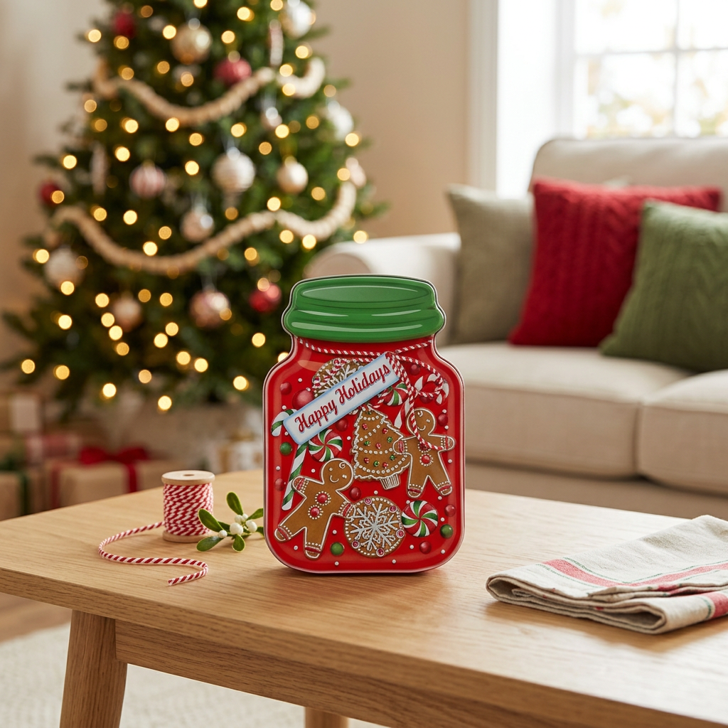 Metal Christmas Candy Box Red & Green - 15×10cm
