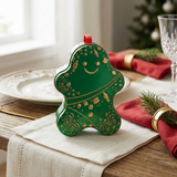 Metal Christmas Gingerbread Man Candy Box Green & Gold - 13cm