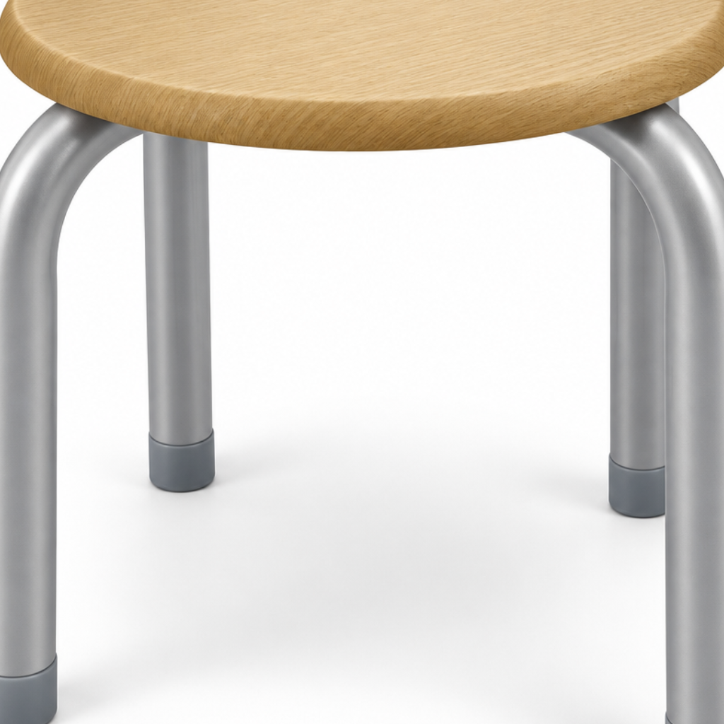 Round Wooden Stool with Silver Metal Legs - 25×30cm