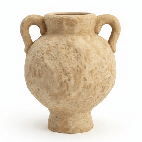 Beige Ceramic Amphora Vase 23cm | Rustic Textured Double-Handle Decorative Vase for Home, Majlis & Event Styling - Al Kabayel Discount CentreBeige Ceramic Amphora Vase 23cm | Rustic Textured Double-Handle Decorative Vase for Home, Majlis & Event StylingHome Décor AccentsAKDCAl Kabayel Discount Centre