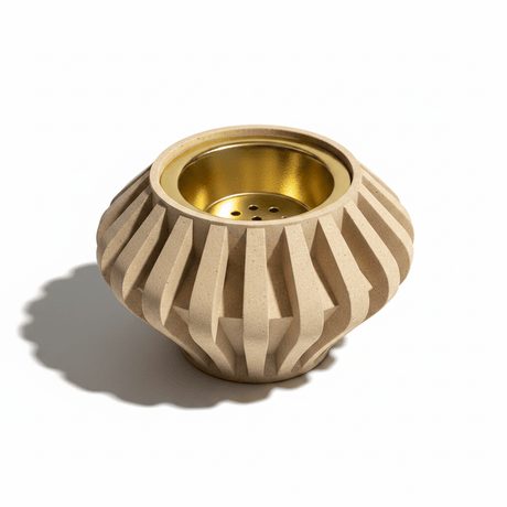 Beige Chalk Incense Burner with Gold Brass Insert — Ribbed Geometric Design | 7cm - Al Kabayel Discount CentreBeige Chalk Incense Burner with Gold Brass Insert — Ribbed Geometric Design | 7cmIncense BurnerAKDCAl Kabayel Discount Centre