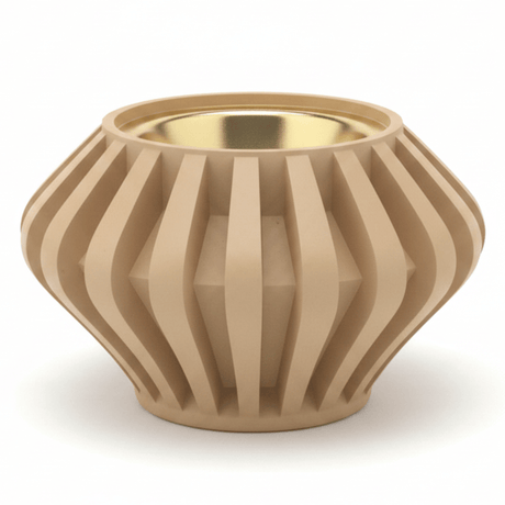 Beige Chalk Incense Burner with Gold Brass Insert — Ribbed Geometric Design | 7cm - Al Kabayel Discount CentreBeige Chalk Incense Burner with Gold Brass Insert — Ribbed Geometric Design | 7cmIncense BurnerAKDCAl Kabayel Discount Centre