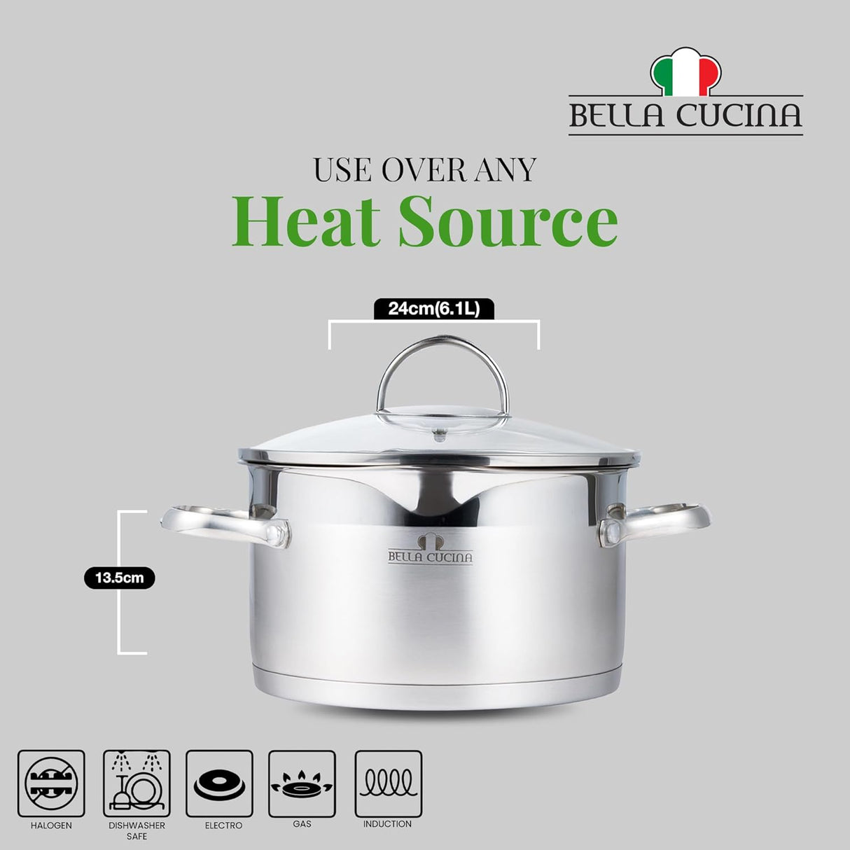 Bella Cucina Casserole Ø24X13.5Cm S/S Induction With Lid, Exceptional Durability and Strength Safe Cooking Pot - Al Kabayel Discount CentreBella Cucina Casserole Ø24X13.5Cm S/S Induction With Lid, Exceptional Durability and Strength Safe Cooking PotCasserolesBELLA CUCINAAl Kabayel Discount Centre