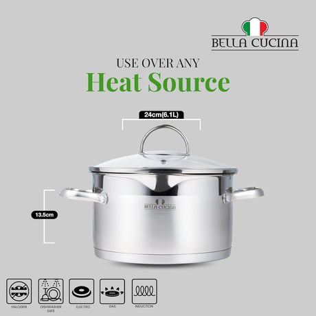 Bella Cucina Casserole Ø24X13.5Cm S/S Induction With Lid, Exceptional Durability and Strength Safe Cooking Pot - Al Kabayel Discount CentreBella Cucina Casserole Ø24X13.5Cm S/S Induction With Lid, Exceptional Durability and Strength Safe Cooking PotCasserolesBELLA CUCINAAl Kabayel Discount Centre