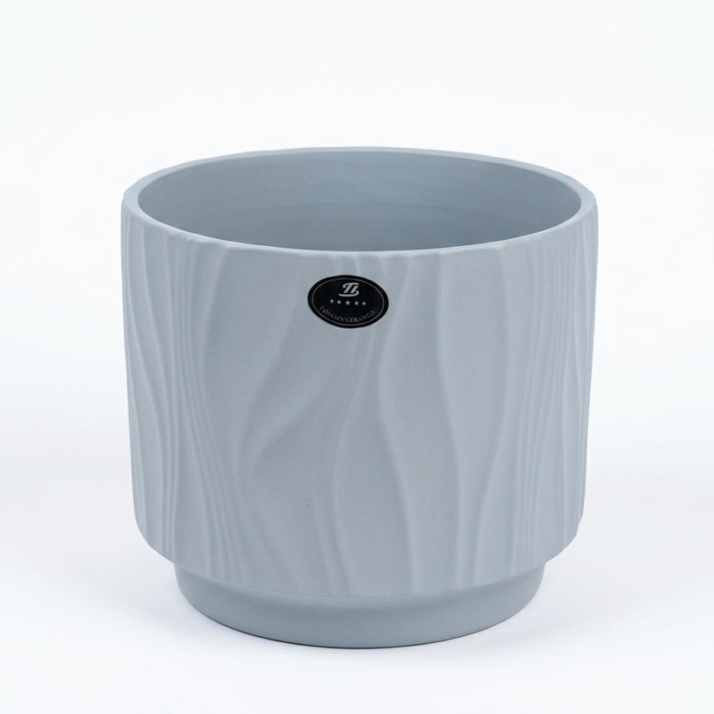 Ceramic Flower Vase with Textured Design Light Grey– 16×20cm