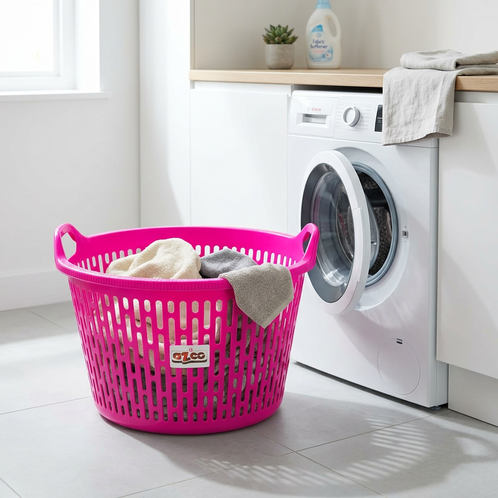 Azco Plastic Laundry Basket with Handles Pink - 50×25cm