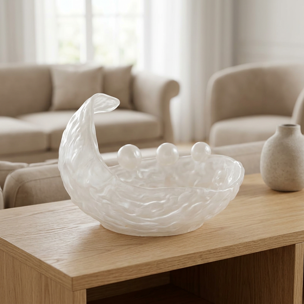 Resin Swan-Style Decorative Bowl Pearl White - 32×28cm