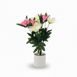 Artificial Flower Plant Pink with White Plastic Pot - 45cm