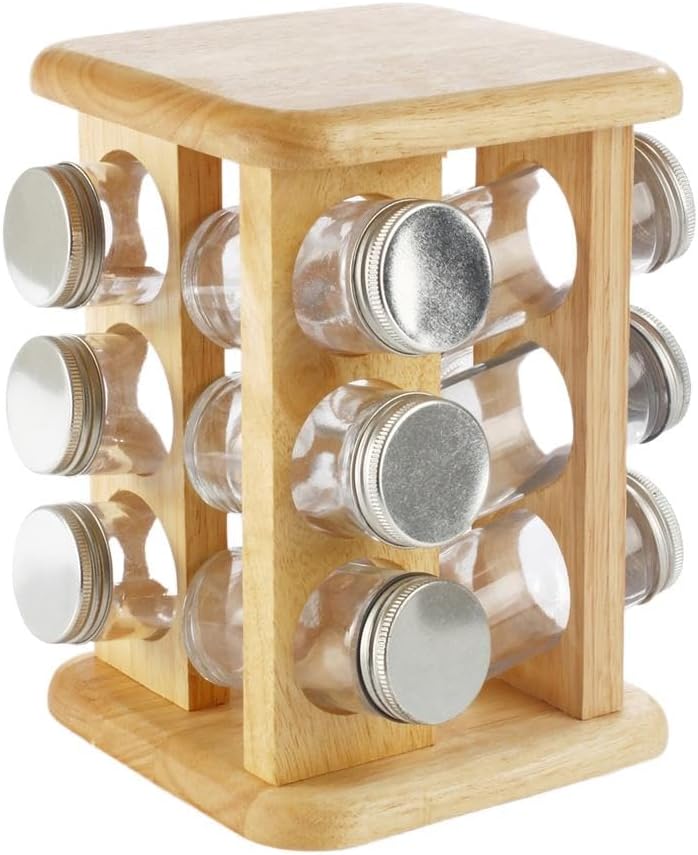 Billi 12 - Piece Spice Bottle Set with Aluminium Lids & Rotating Wooden Stand 15.5*15.5*22.5 Cm - Al Kabayel Discount CentreBilli 12 - Piece Spice Bottle Set with Aluminium Lids & Rotating Wooden Stand 15.5*15.5*22.5 CmOrganizers & AccessoriesBILLIAl Kabayel Discount Centre