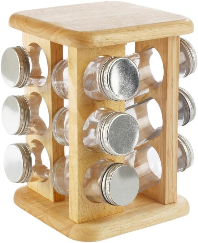 Billi 12 - Piece Spice Bottle Set with Aluminium Lids & Rotating Wooden Stand 15.5*15.5*22.5 Cm - Al Kabayel Discount CentreBilli 12 - Piece Spice Bottle Set with Aluminium Lids & Rotating Wooden Stand 15.5*15.5*22.5 CmOrganizers & AccessoriesBILLIAl Kabayel Discount Centre