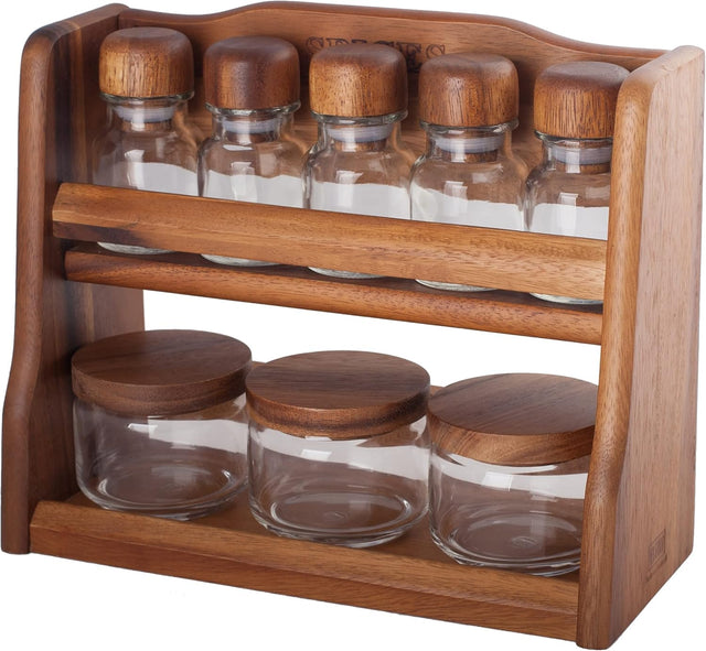 Billi 5 Pcs Spice Bottles & 3 Pcs Canister Set With Wooden Lid And Rack 13*31.5*25.5 cm - Al Kabayel Discount CentreBilli 5 Pcs Spice Bottles & 3 Pcs Canister Set With Wooden Lid And Rack 13*31.5*25.5 cmOrganizers & AccessoriesBILLIAl Kabayel Discount Centre