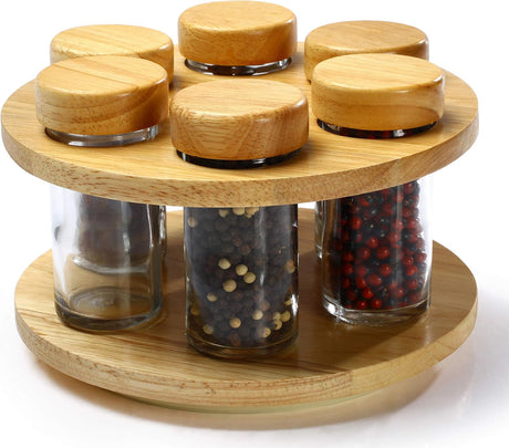 Billi 6Pcs Spice Bottle Set with Wooden Lid & Rotating Stand — 20×12 cm - Al Kabayel Discount CentreBilli 6Pcs Spice Bottle Set with Wooden Lid & Rotating Stand — 20×12 cmOrganizers & AccessoriesBILLIAl Kabayel Discount Centre