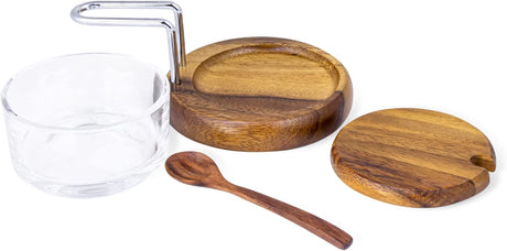 Billi Glass Spice Jar Condiment Pot Storage Jar with Wooden Lid, Spoon, Wooden Base Glass Canisters Seasoning Box for Condiment, Salt, Sugar, Herb, Brown - Al Kabayel Discount CentreBilli Glass Spice Jar Condiment Pot Storage Jar with Wooden Lid, Spoon, Wooden Base Glass Canisters Seasoning Box for Condiment, Salt, Sugar, Herb, BrownJars & Food SaversBILLIAl Kabayel Discount Centre