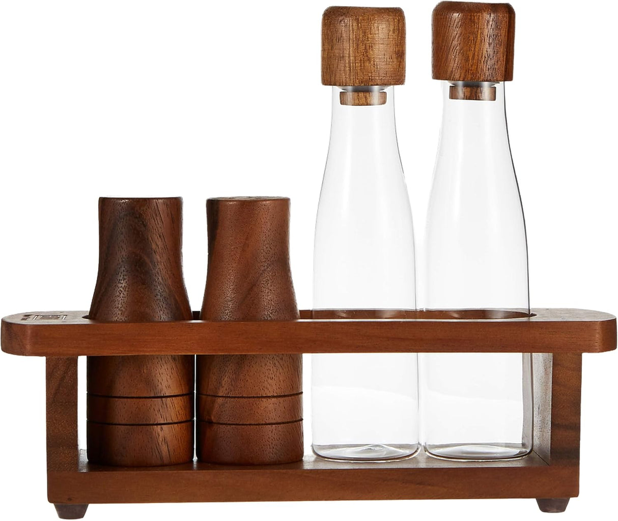 Billi Wooden Oil, Vinegar, Salt & Pepper Canister Set — 4 - Piece Dining Condiment Set with Acacia Wood Tray 7*26*21 cm - Al Kabayel Discount CentreBilli Wooden Oil, Vinegar, Salt & Pepper Canister Set — 4 - Piece Dining Condiment Set with Acacia Wood Tray 7*26*21 cmOrganizers & AccessoriesBILLIAl Kabayel Discount Centre