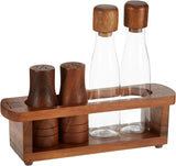 Billi Wooden Oil, Vinegar, Salt & Pepper Canister Set — 4 - Piece Dining Condiment Set with Acacia Wood Tray 7*26*21 cm - Al Kabayel Discount CentreBilli Wooden Oil, Vinegar, Salt & Pepper Canister Set — 4 - Piece Dining Condiment Set with Acacia Wood Tray 7*26*21 cmOrganizers & AccessoriesBILLIAl Kabayel Discount Centre