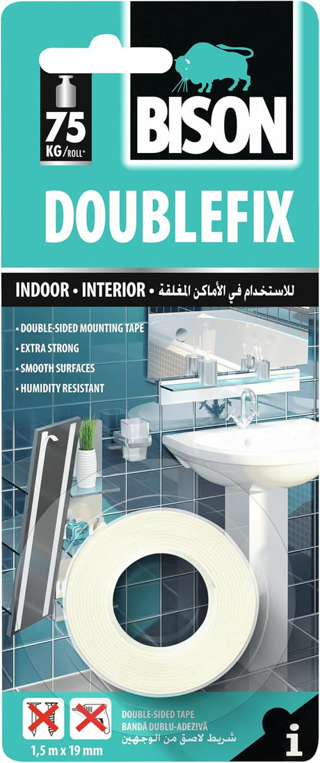 Bison Double Fix Mounting Tape, White - 1,5mx19mm - Al Kabayel Discount CentreBison Double Fix Mounting Tape, White - 1,5mx19mmGardening ToolsBISONAl Kabayel Discount Centre
