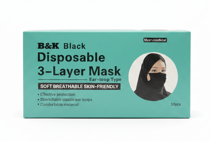 B&K 50pcs Black Disposable 3 - Layer Mask - Al Kabayel Discount CentreB&K 50pcs Black Disposable 3 - Layer Mask6.29106E+12B&KAl Kabayel Discount Centre