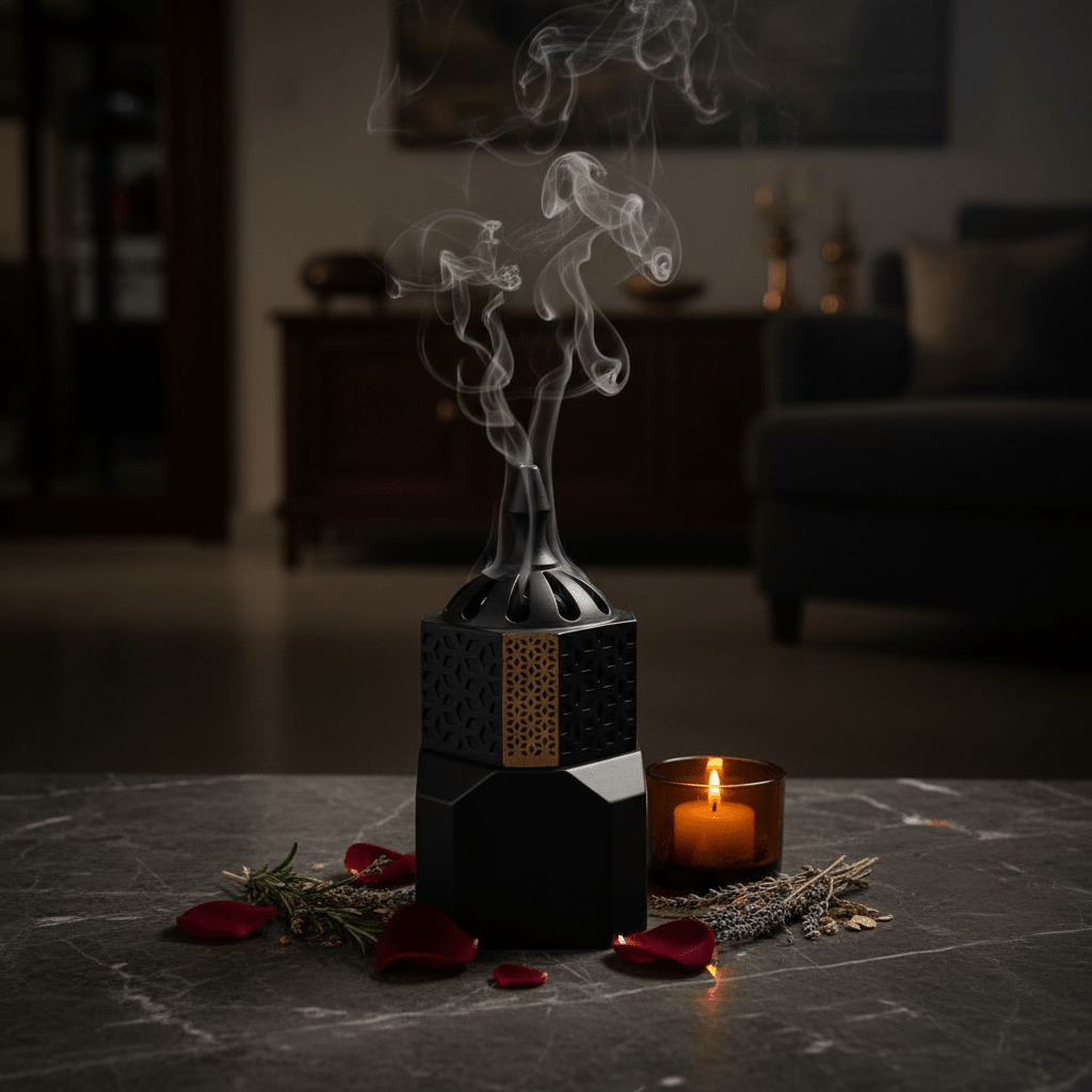 Black Ceramic Incense Burner — Hexagonal Bakhoor Mabkhara | 14cm - Al Kabayel Discount CentreBlack Ceramic Incense Burner — Hexagonal Bakhoor Mabkhara | 14cmIncense BurnerAKDCAl Kabayel Discount Centre