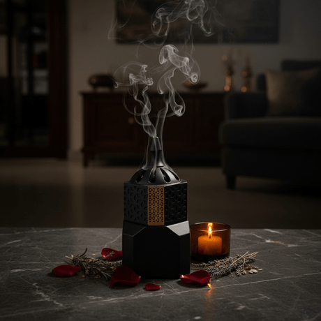 Black Ceramic Incense Burner — Hexagonal Bakhoor Mabkhara | 14cm - Al Kabayel Discount CentreBlack Ceramic Incense Burner — Hexagonal Bakhoor Mabkhara | 14cmIncense BurnerAKDCAl Kabayel Discount Centre