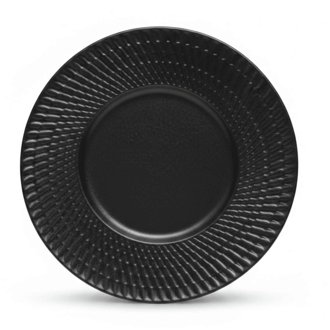 Black Ceramic Round Charger Plate with Embossed Radial Rim – 8.5 Inch - Al Kabayel Discount CentreBlack Ceramic Round Charger Plate with Embossed Radial Rim – 8.5 InchPlatesAKDCAl Kabayel Discount Centre