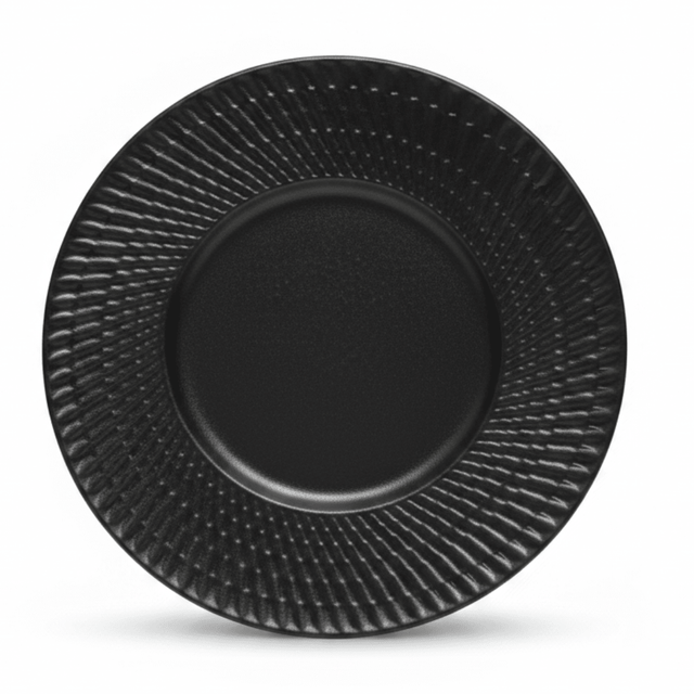 Black Ceramic Round Charger Plate with Embossed Radial Rim – 8.5 Inch - Al Kabayel Discount CentreBlack Ceramic Round Charger Plate with Embossed Radial Rim – 8.5 InchPlatesAKDCAl Kabayel Discount Centre