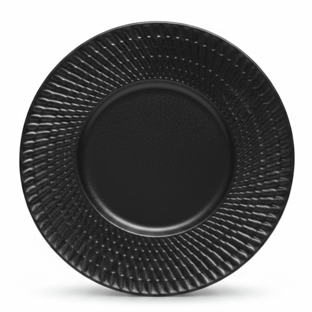 Black Ceramic Round Dinner Plate with Embossed Radial Rim – 10.5 Inch - Al Kabayel Discount CentreBlack Ceramic Round Dinner Plate with Embossed Radial Rim – 10.5 InchPlatesAKDCAl Kabayel Discount Centre
