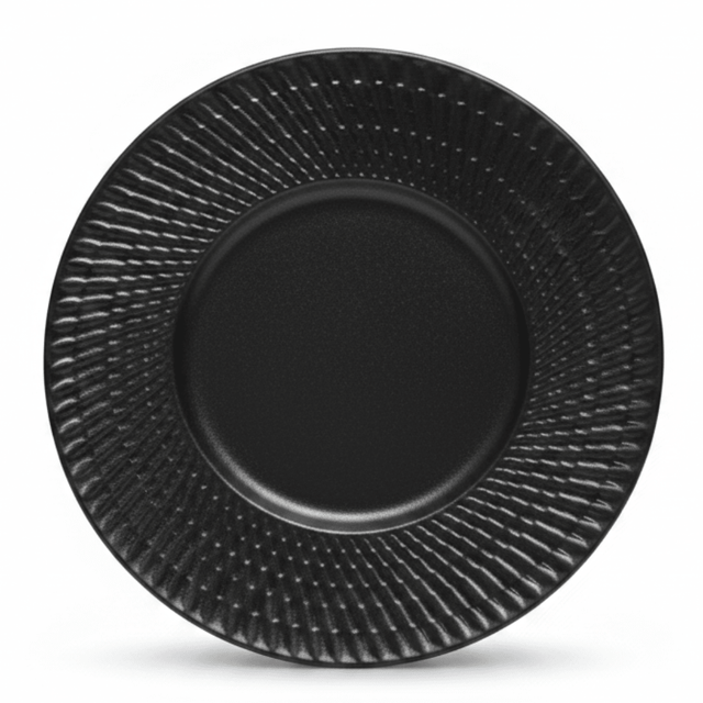 Black Ceramic Round Dinner Plate with Embossed Radial Rim – 10.5 Inch - Al Kabayel Discount CentreBlack Ceramic Round Dinner Plate with Embossed Radial Rim – 10.5 InchPlatesAKDCAl Kabayel Discount Centre