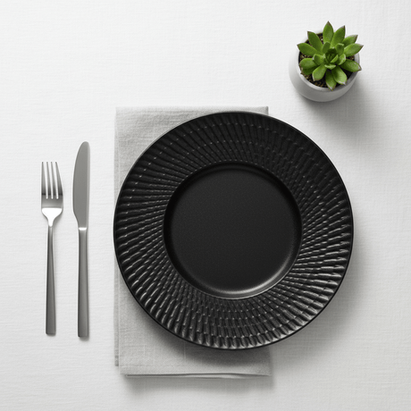 Black Ceramic Round Dinner Plate with Embossed Radial Rim – 10.5 Inch - Al Kabayel Discount CentreBlack Ceramic Round Dinner Plate with Embossed Radial Rim – 10.5 InchPlatesAKDCAl Kabayel Discount Centre