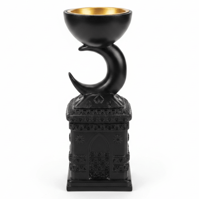 Black Chalk Incense Burner with Crescent Moon Stand | 22cm | Luxury Arabic Bakhoor Holder - Al Kabayel Discount CentreBlack Chalk Incense Burner with Crescent Moon Stand | 22cm | Luxury Arabic Bakhoor HolderIncense BurnerAKDCAl Kabayel Discount Centre