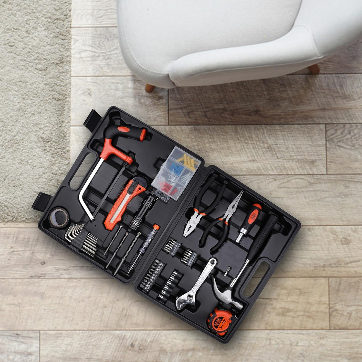 Black & Decker 108 Pieces Hand Tool Kitfor Home & Office Orange/Black BMT108C - Al Kabayel Discount CentreBlack & Decker 108 Pieces Hand Tool Kitfor Home & Office Orange/Black BMT108CHand ToolsBLACK & DECKERAl Kabayel Discount Centre