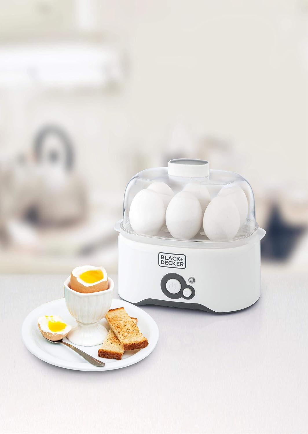 Black & Decker 280w 6 piece egg cooker with cooking rack and 2 poaching pan dry boil auto shutoff protection transparent cover white body, for perfect eggs eg200 - b - Al Kabayel Discount CentreBlack & Decker 280w 6 piece egg cooker with cooking rack and 2 poaching pan dry boil auto shutoff protection transparent cover white body, for perfect eggs eg200 - bFood & Drink AppliancesBLACK & DECKERAl Kabayel Discount Centre