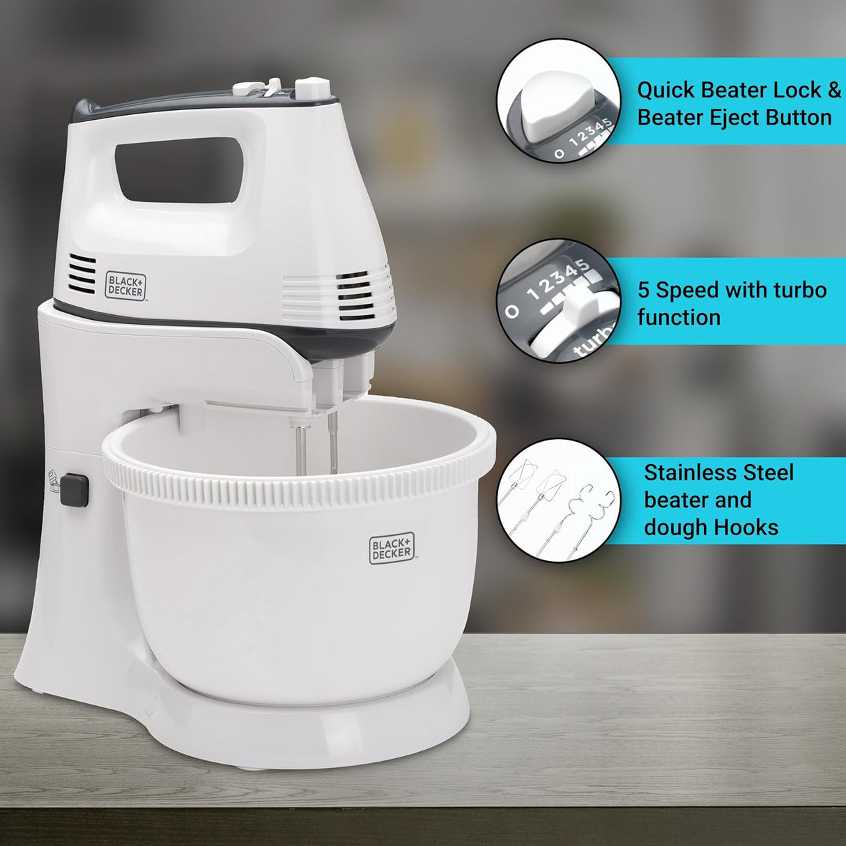 Black & Decker 300w 5 speed multifunction bowl and stand mixer, white - m700 - Al Kabayel Discount CentreBlack & Decker 300w 5 speed multifunction bowl and stand mixer, white - m700Blenders, Mixers & Food ProcessorsBLACK & DECKERAl Kabayel Discount Centre