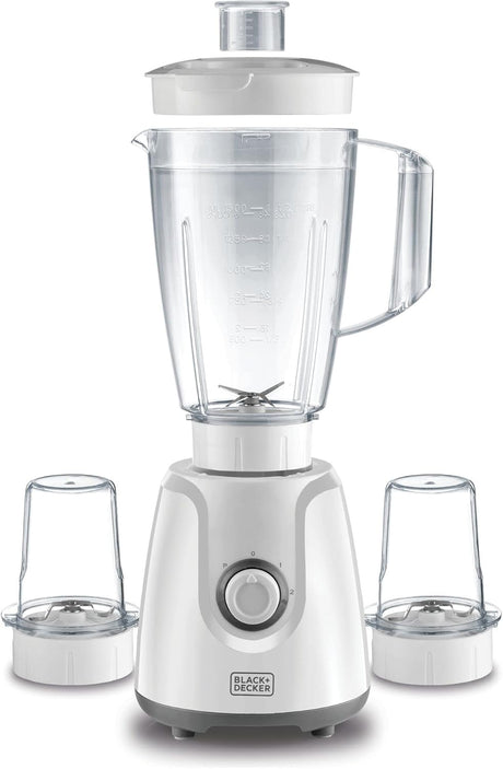 Black Decker 400W 1.5L Blender With Grinder Mill & Chopper Mill, 2 Speed Control with Pulse, White - Bx4000 - B5 - Al Kabayel Discount CentreBlack Decker 400W 1.5L Blender With Grinder Mill & Chopper Mill, 2 Speed Control with Pulse, White - Bx4000 - B5Food & Drink AppliancesBLACK+DECKERAl Kabayel Discount Centre