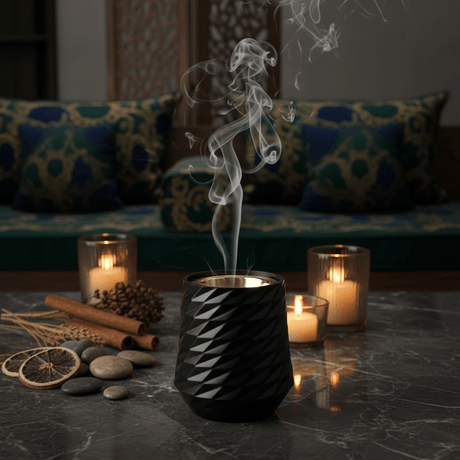 Black Elegant Geometric Ceramic Incense Burner with Gold Brass Interior | 10×7cm - Al Kabayel Discount CentreBlack Elegant Geometric Ceramic Incense Burner with Gold Brass Interior | 10×7cmIncense burnerAKDCAl Kabayel Discount Centre