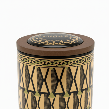 Black & Gold Geometric Ceramic Canister with Lid | 15×10cm - Al Kabayel Discount CentreBlack & Gold Geometric Ceramic Canister with Lid | 15×10cmJars & Food SaversAKDCAl Kabayel Discount Centre