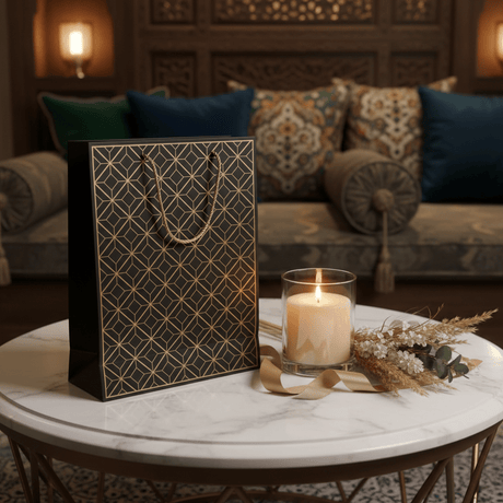 Black & Gold Geometric Paper Gift Bag – 40×30cm | Premium Foil Pattern with Twisted Rope Handles | - Al Kabayel Discount CentreBlack & Gold Geometric Paper Gift Bag – 40×30cm | Premium Foil Pattern with Twisted Rope Handles |Packing & Wrapping SuppliesAKDCAl Kabayel Discount Centre