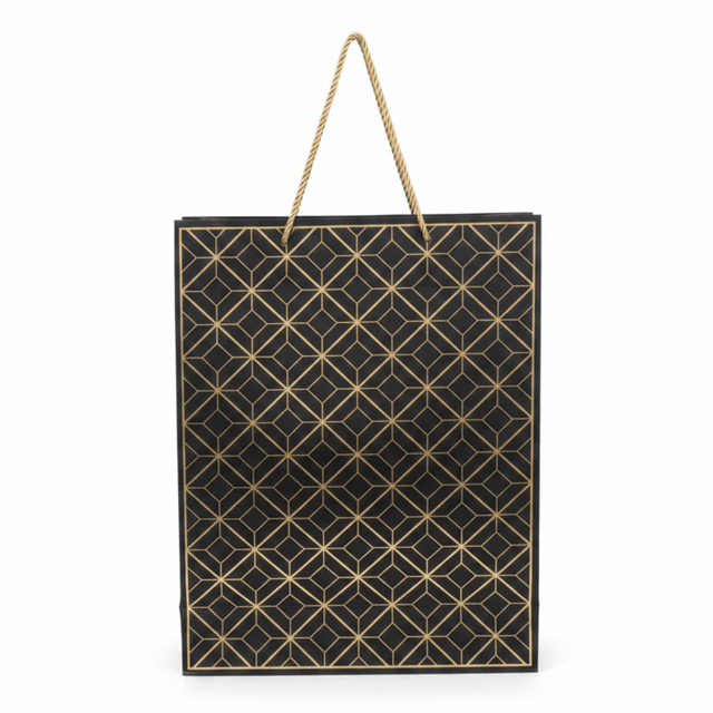 Black & Gold Geometric Paper Gift Bag – 40×30cm | Premium Foil Pattern with Twisted Rope Handles | - Al Kabayel Discount CentreBlack & Gold Geometric Paper Gift Bag – 40×30cm | Premium Foil Pattern with Twisted Rope Handles |Packing & Wrapping SuppliesAKDCAl Kabayel Discount Centre