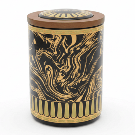 Black & Gold Marble Ceramic Canister with Wooden Lid | 15×10cm | Premium Kitchen Storage - Al Kabayel Discount CentreBlack & Gold Marble Ceramic Canister with Wooden Lid | 15×10cm | Premium Kitchen StorageJars & Food SaversAKDCAl Kabayel Discount Centre