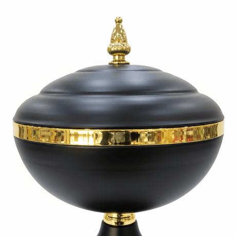 Black & Gold Metal Footed Candy Bowl with Lid - 18×18 cm - Al Kabayel Discount CentreBlack & Gold Metal Footed Candy Bowl with Lid - 18×18 cmBowlsAKDCAl Kabayel Discount Centre